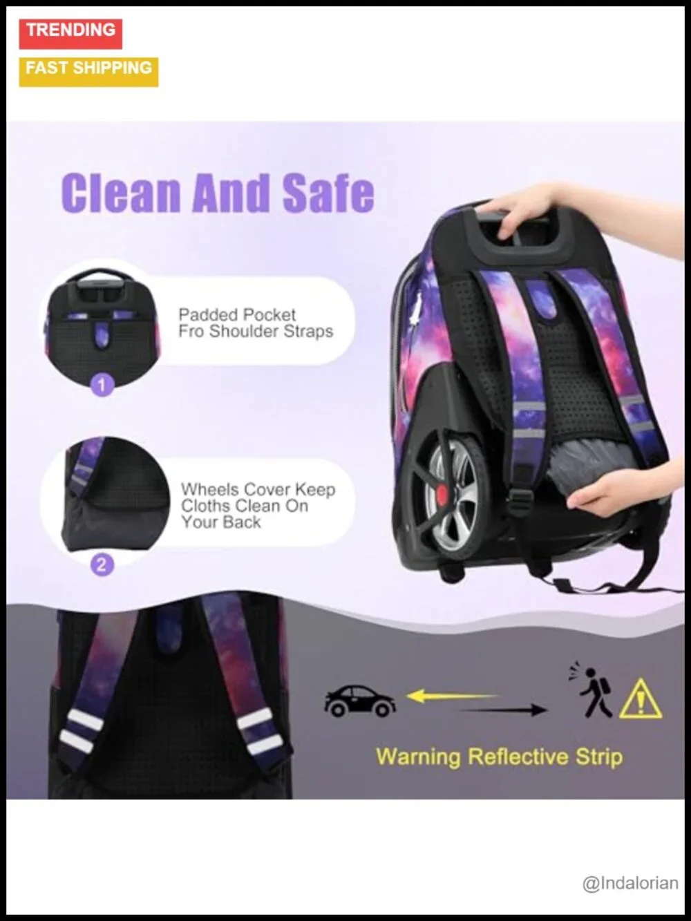 Rolling Backpack Wheeled Laptop Backpack Bookbag with Telescopic Handle Travel